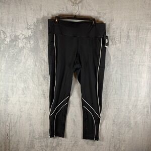 Ideology Womens Leggings 1X 7/8 Length High Rise Black White Pockets Performance